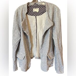Anthropologie Navy Blue and White Striped Cardigan / Knit Jacket Size Large
